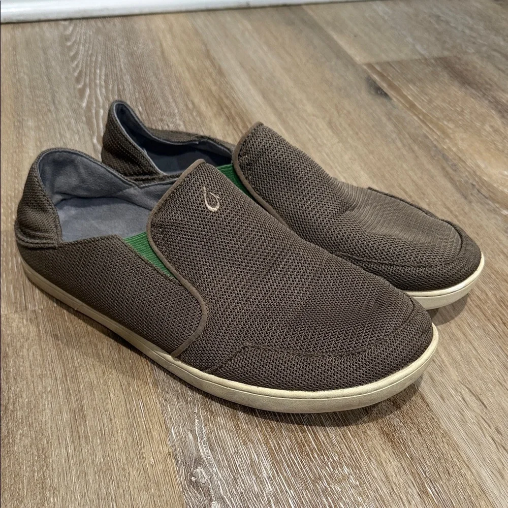 OluKai Mens Dark Brown Mesh Slip-On Loafers Size 9